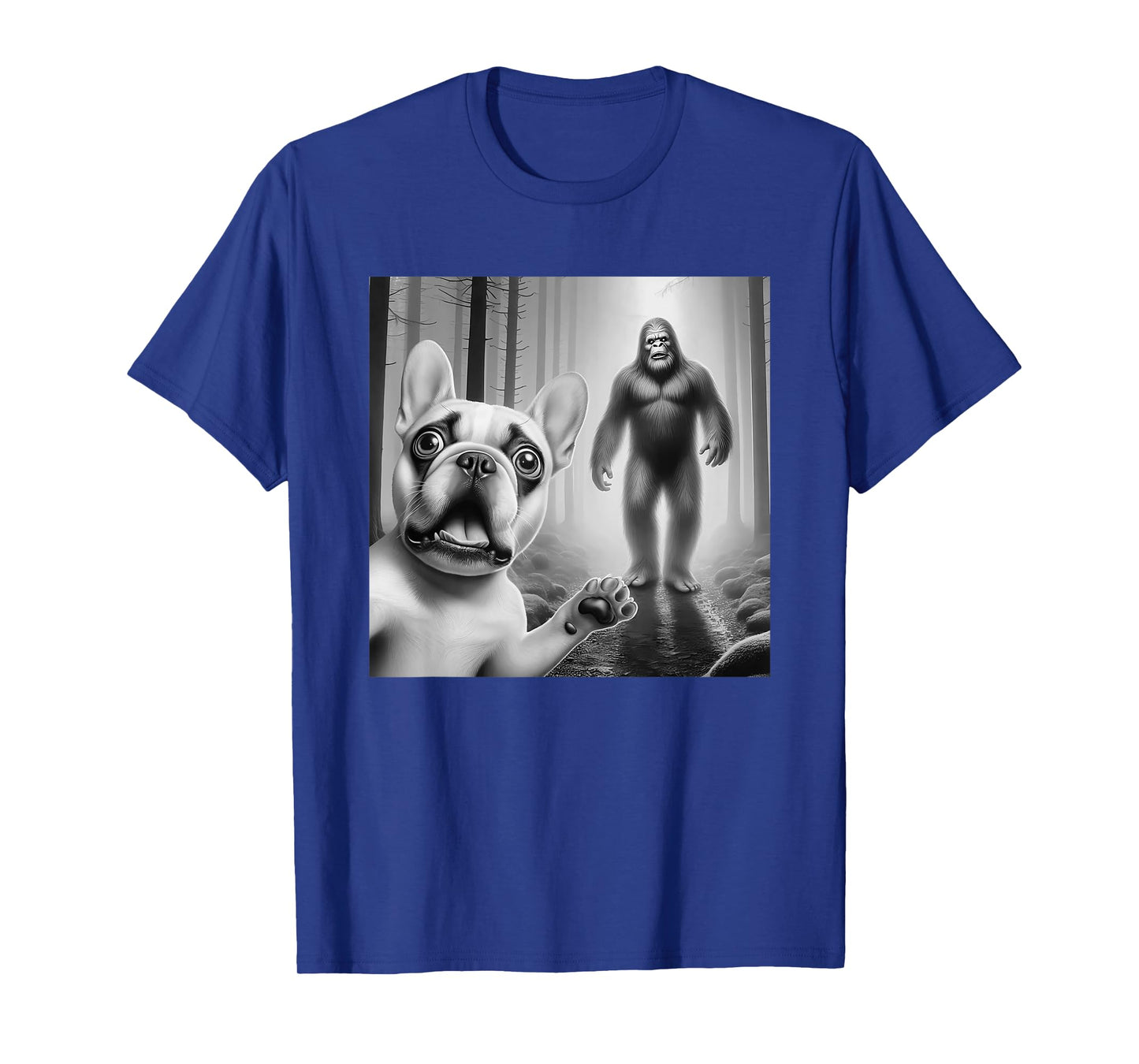 Funny French bulldog Selfie with bigfoot sasquatch T-Shirt for Men Women Kids