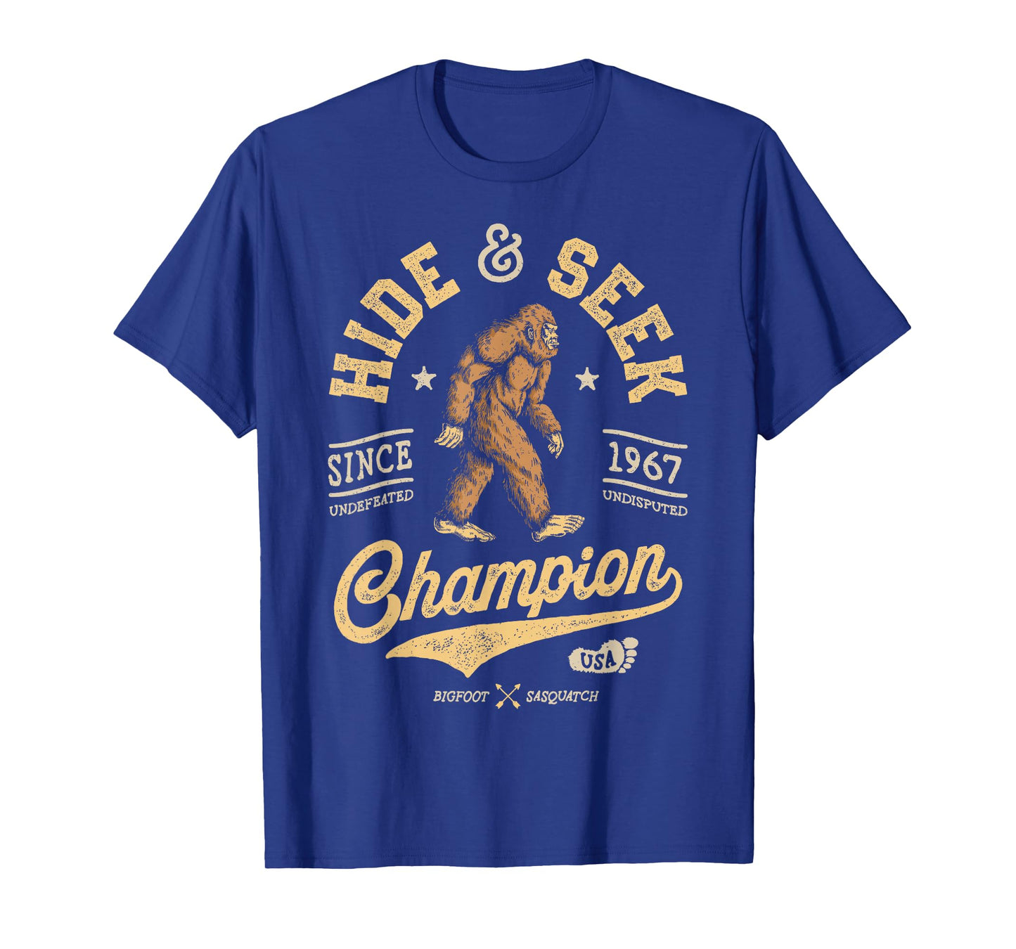 Bigfoot Hide And Seek Champion Funny Sasquatch Retro Vintage T-Shirt