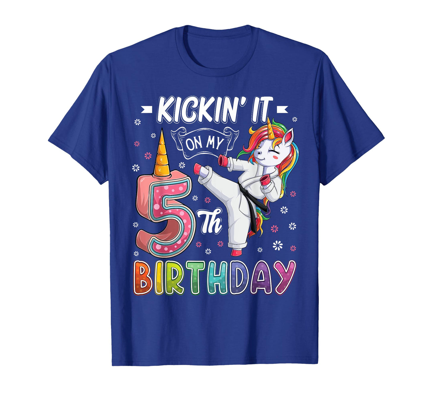 Unicorn Karate 5th Birthday Five 5 Years Old Taekwondo Kids T-Shirt