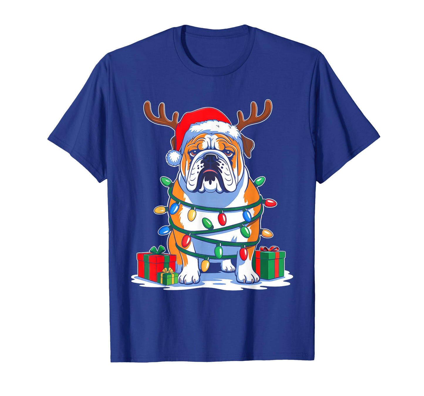 English Bulldog Dog Tree Christmas Lights Funny Xmas Pajamas T-Shirt
