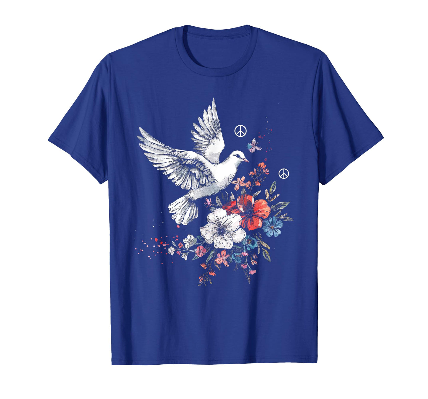 Peace Sign Dove White Pigeon Bird Vintage Flowers T-Shirt