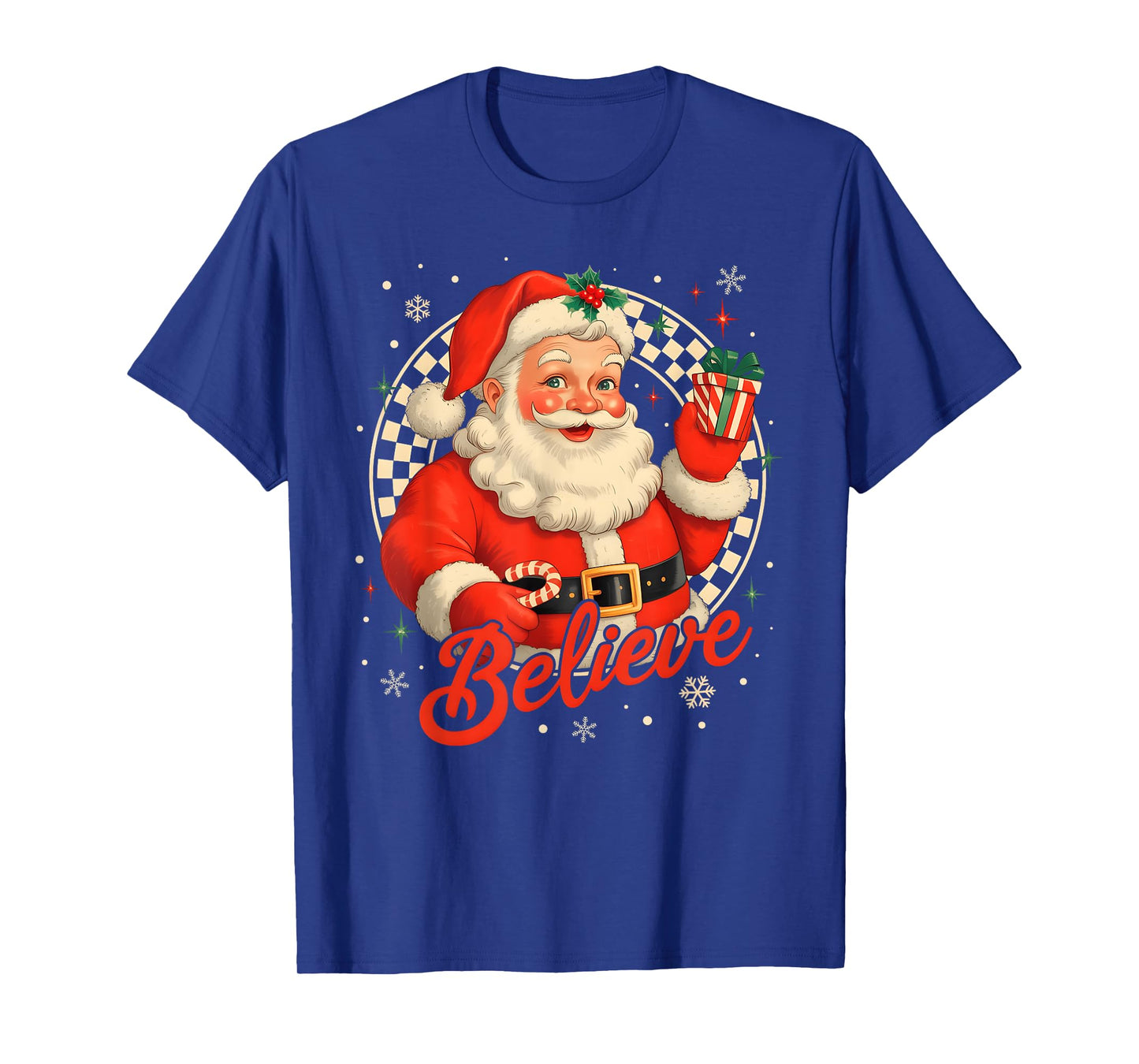 Vintage Santa Claus Believe Christmas Men Women Boys Girls T-Shirt