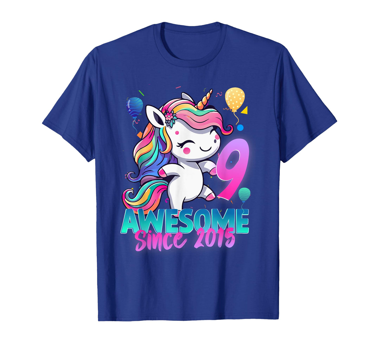 9th Birthday Girl Awesome Since 2015 9 Years Old Unicorn T-Shirt