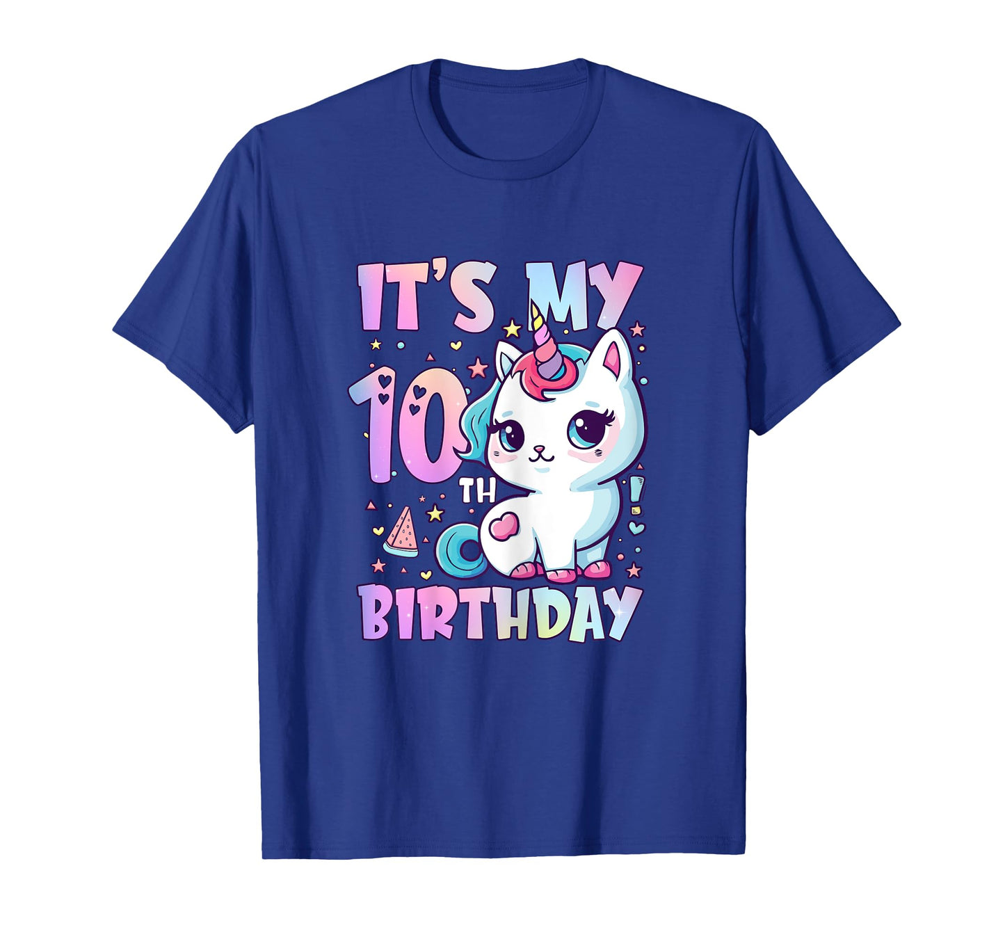 10th Birthday Shirt Girls 10 Year Old Cat Unicorn Birthday T-Shirt