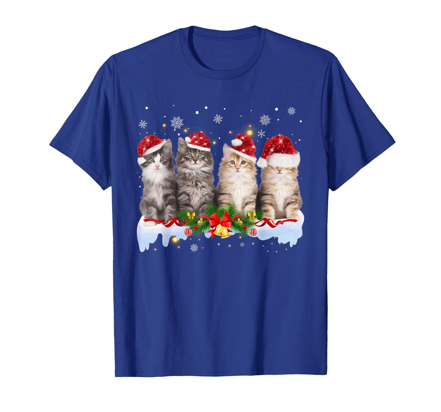 Cat Christmas Light Santa Hat Xmas Decorations Meowy Catmas T-Shirt