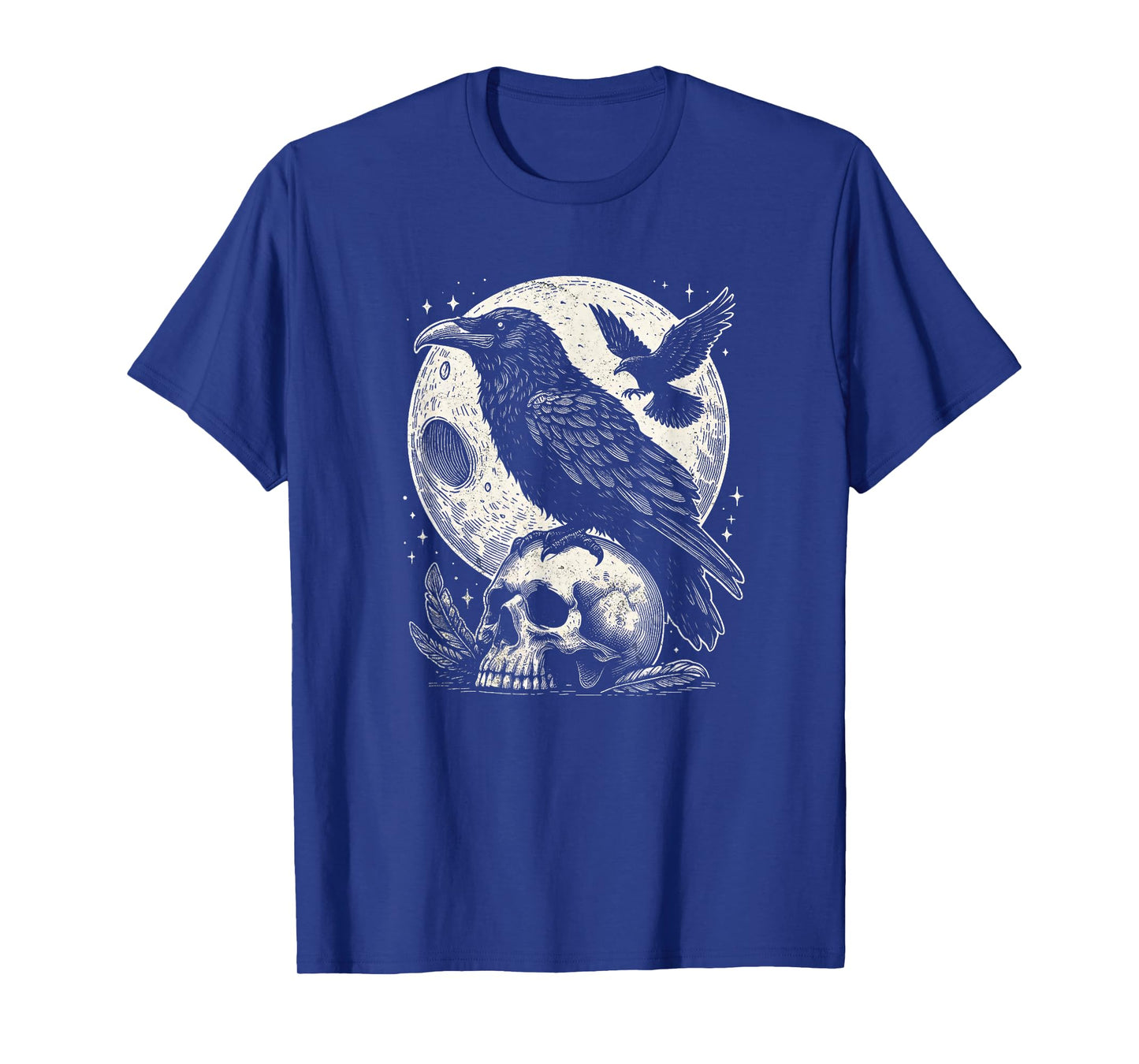 Gothic Raven Skull And Moon Art Crow Design T-Shirt