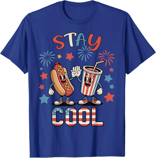 Funny Stay Cool Hotdog 4th July Kids Boy Toddler Patriotic T-Shirt