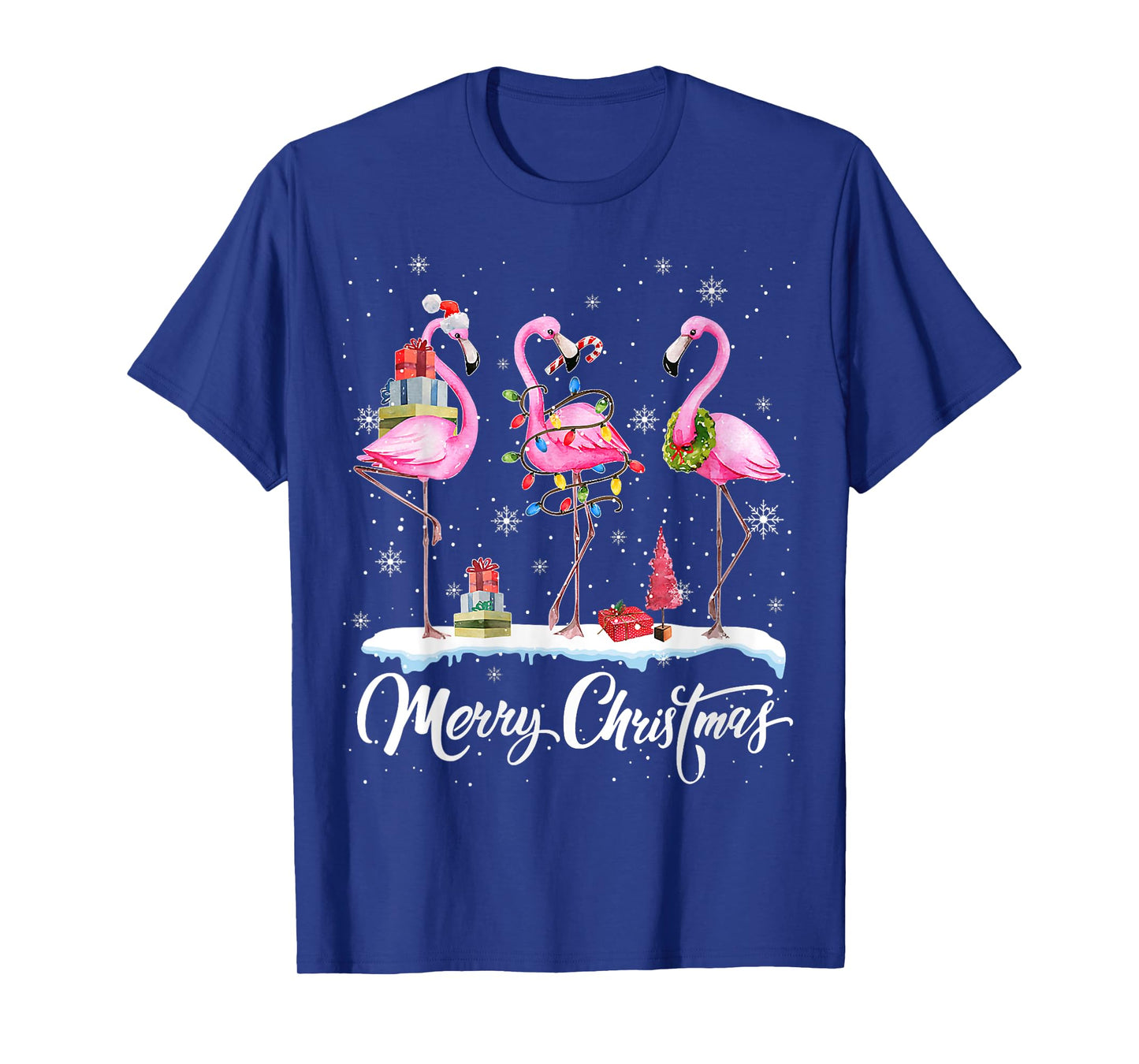 Merry Christmas Hat Santa Flamingo Light Christmas In July T-Shirt
