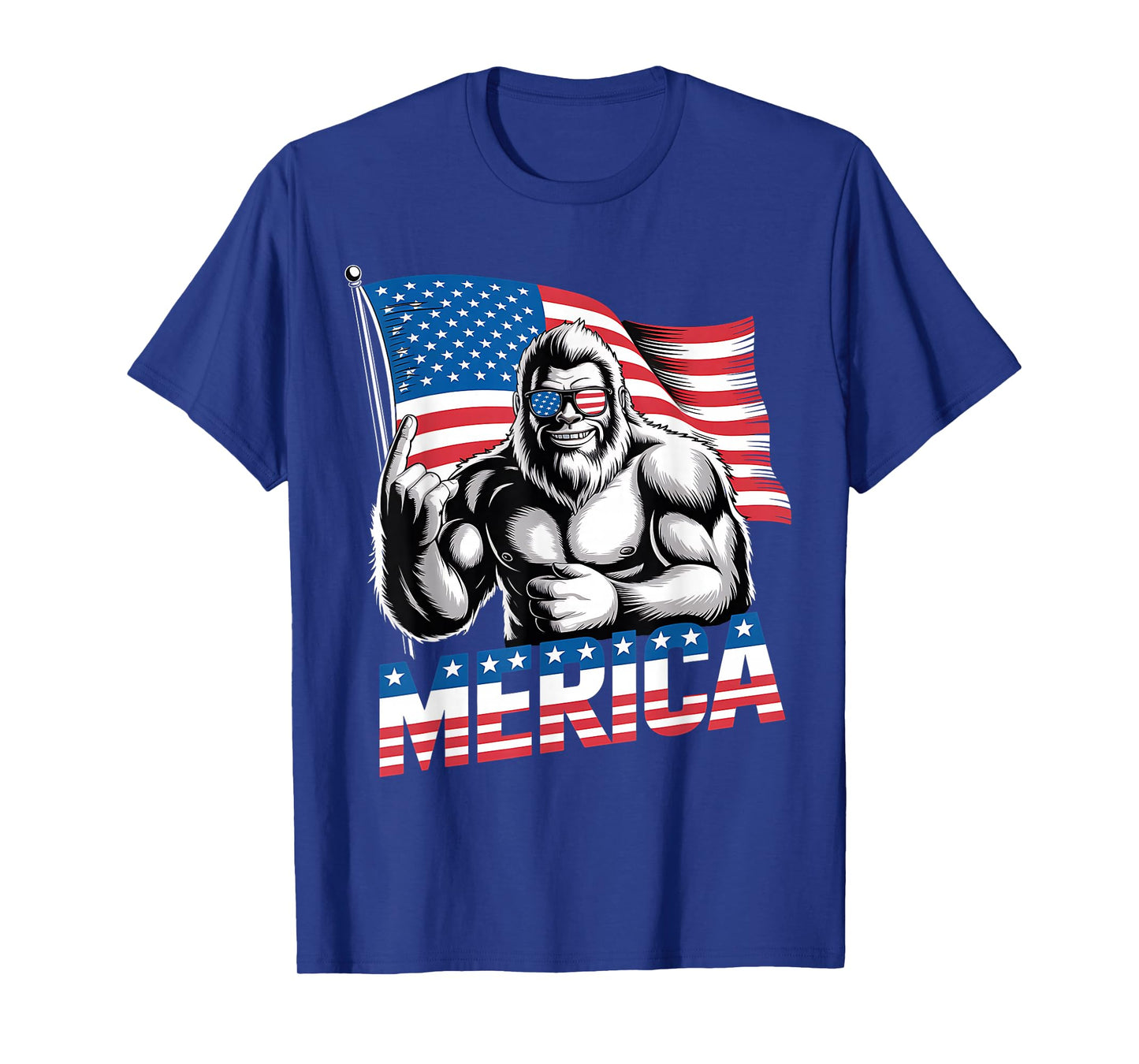 Bigfoot Merica Rock 4th of July Funny Patriotic USA Flag T-Shirt
