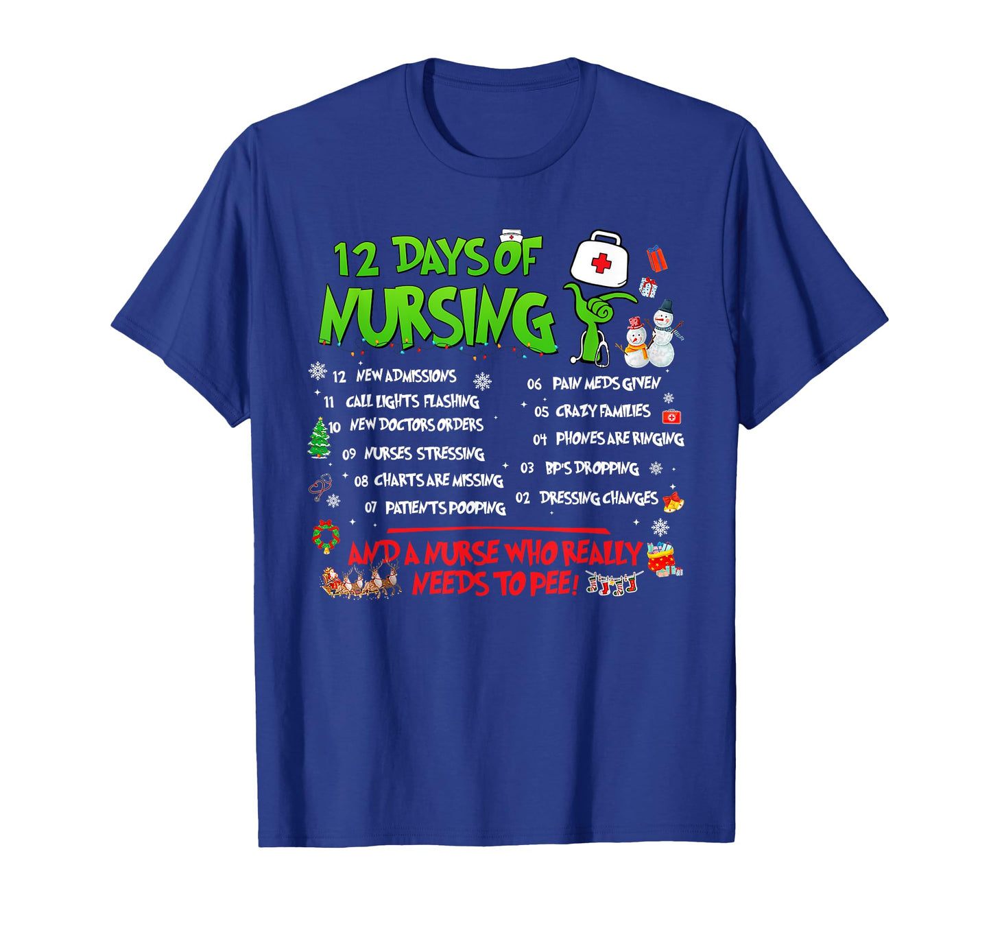 Nurses Merry Christmas Funny 12 Days of Nursing Xmas Pajamas T-Shirt