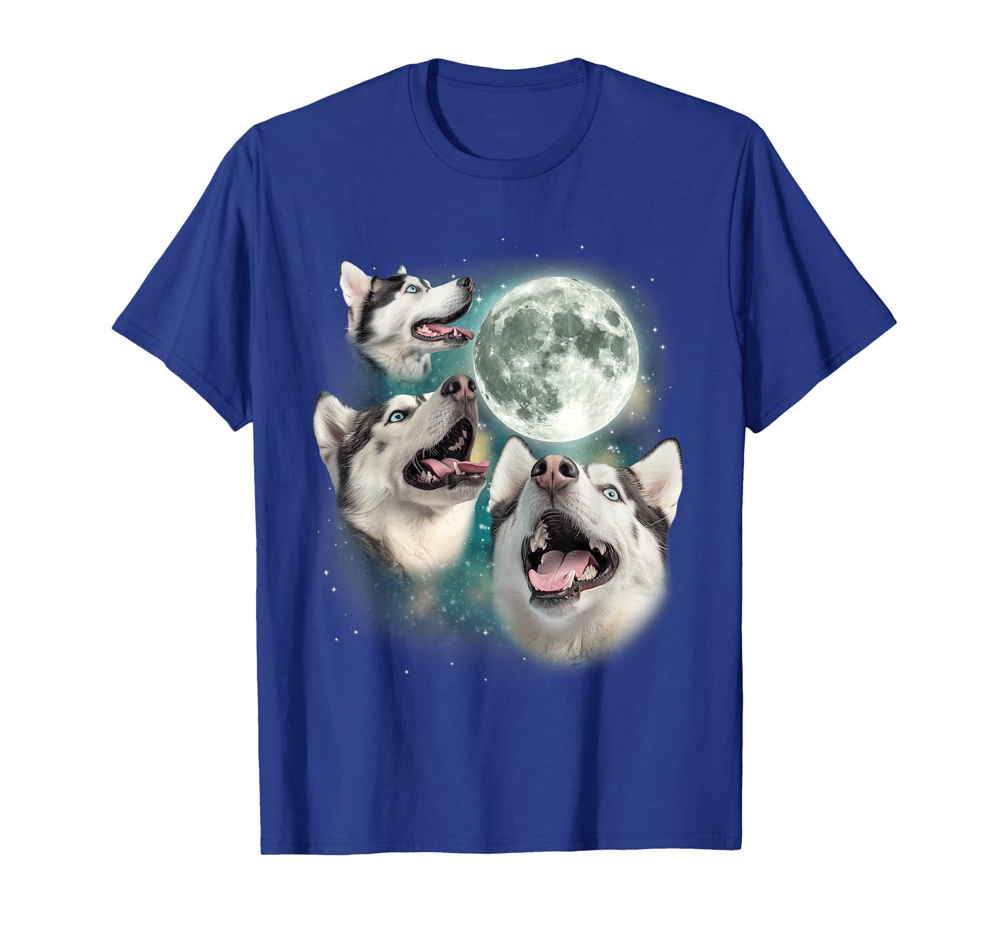 Three Siberian Huskys | 3 Arctic Dogs Howling Under The Moon T-Shirt