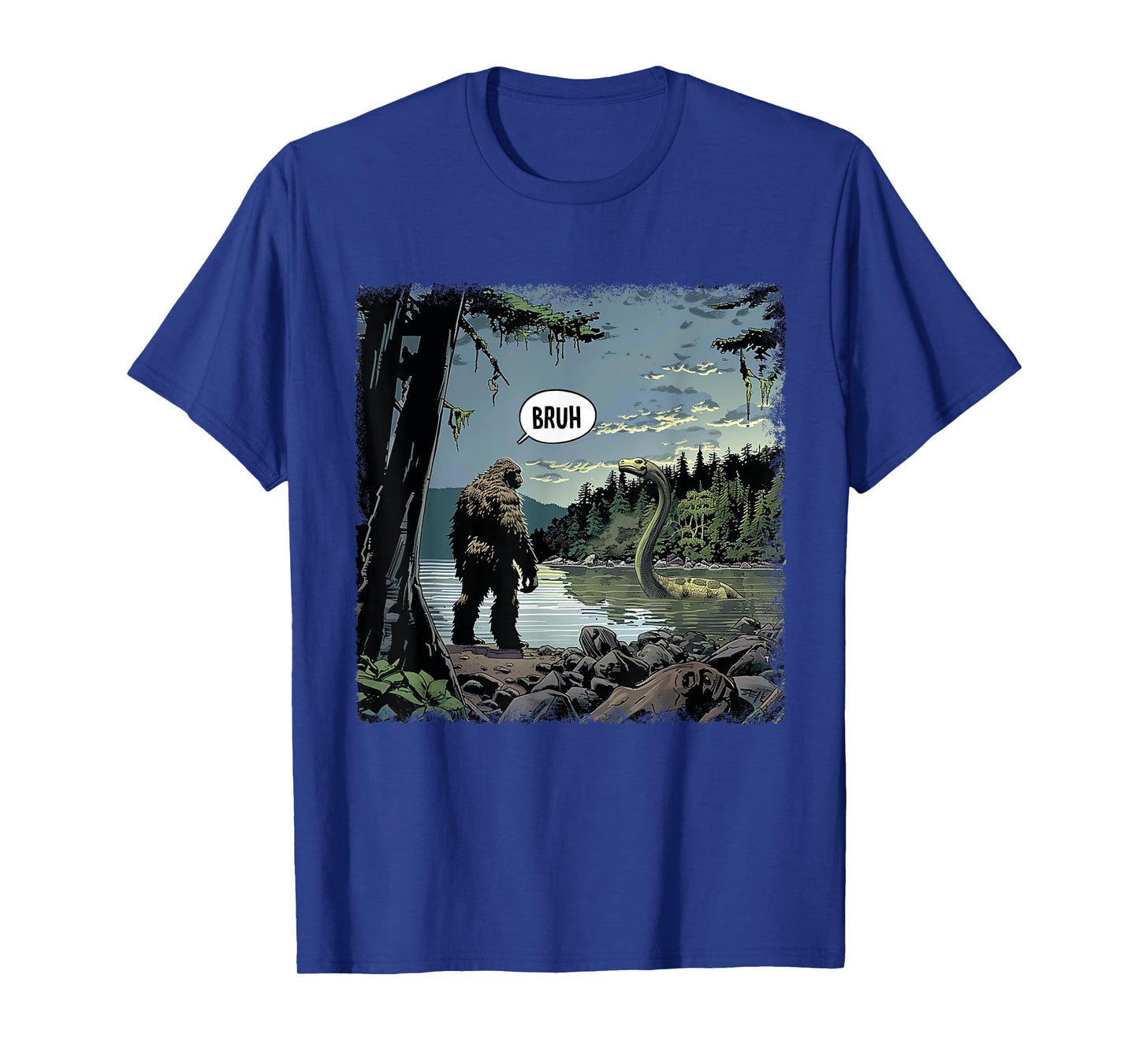Classic Loch Ness Monster With Bigfoot Funny Animal Happily T-Shirt
