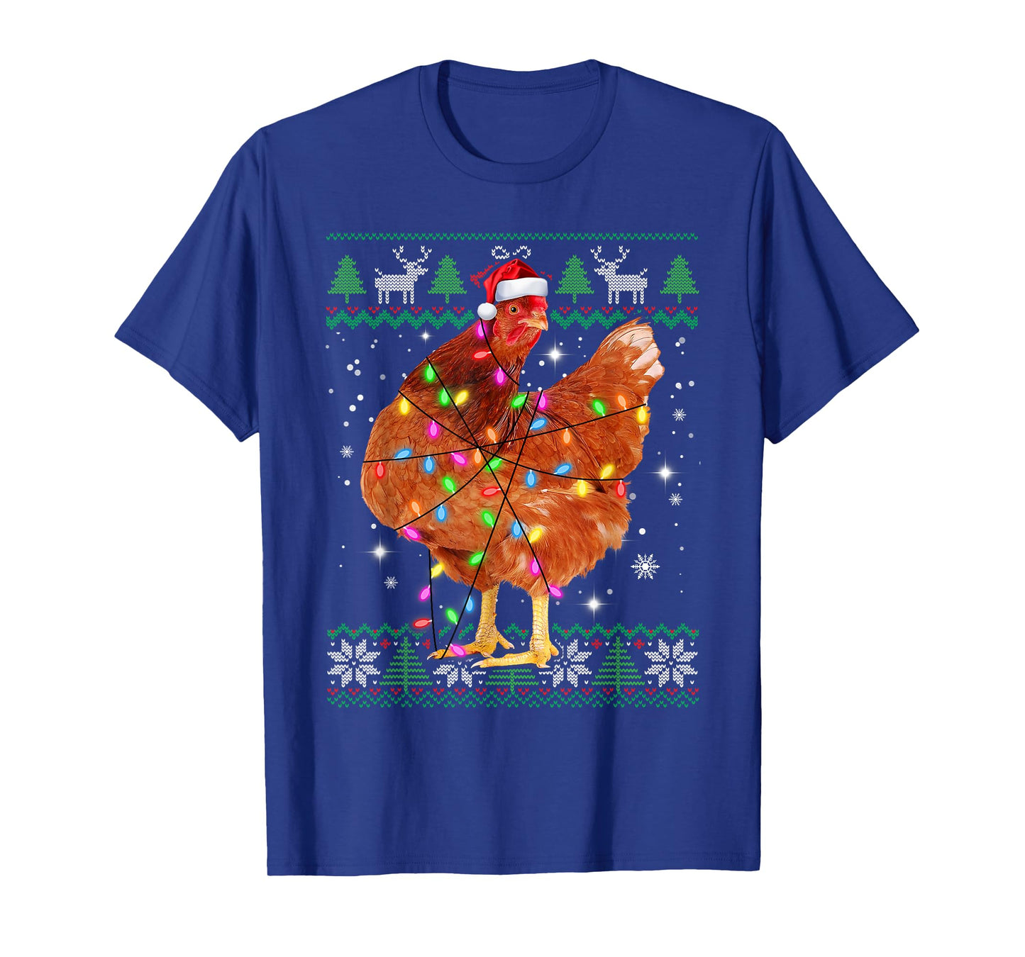 Ugly Christmas Chicken Santa Hat Lights Sweater Xmas T-Shirt