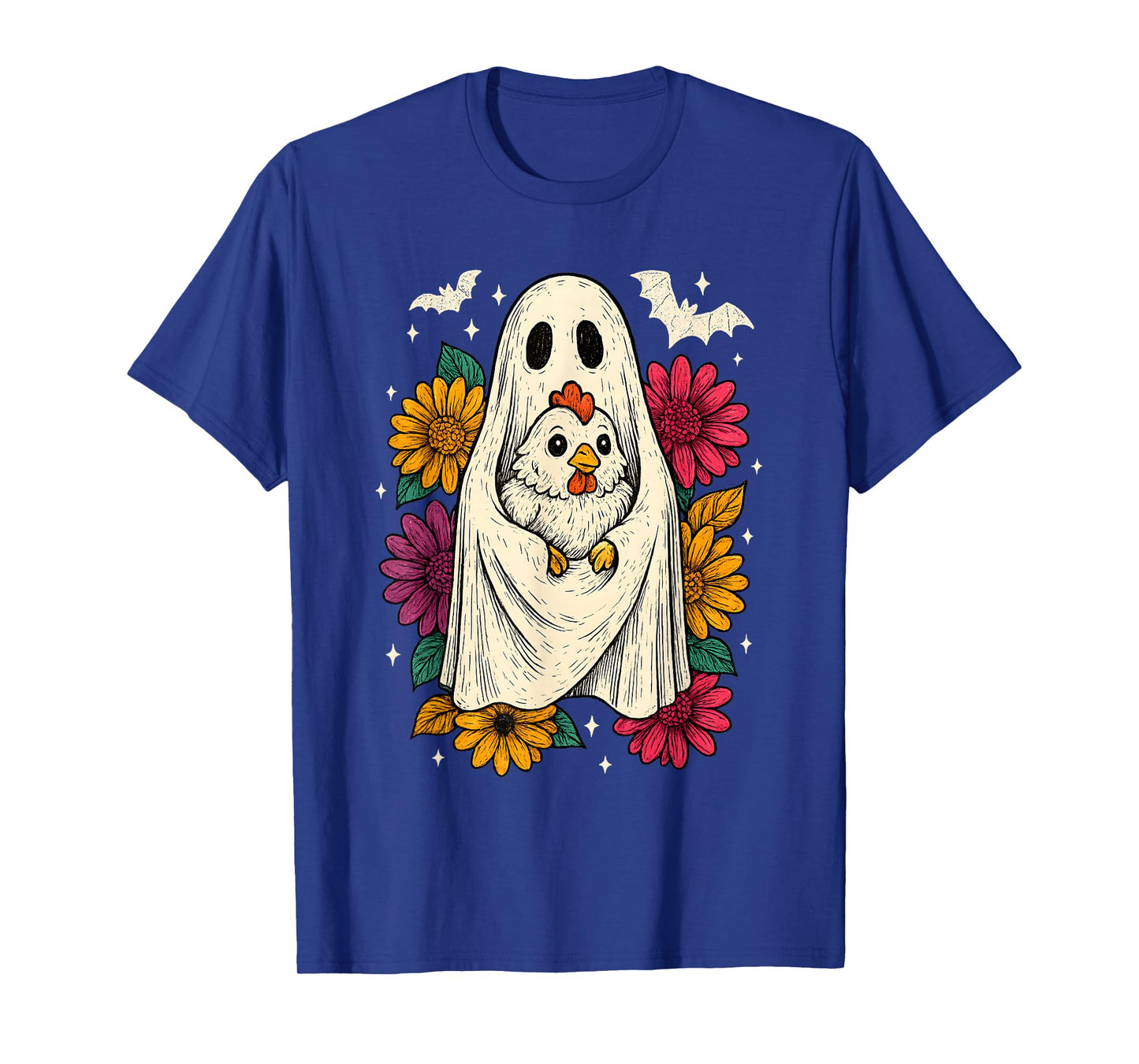 Retro Chicken Ghost Halloween Floral Cute Animal Lover T-Shirt