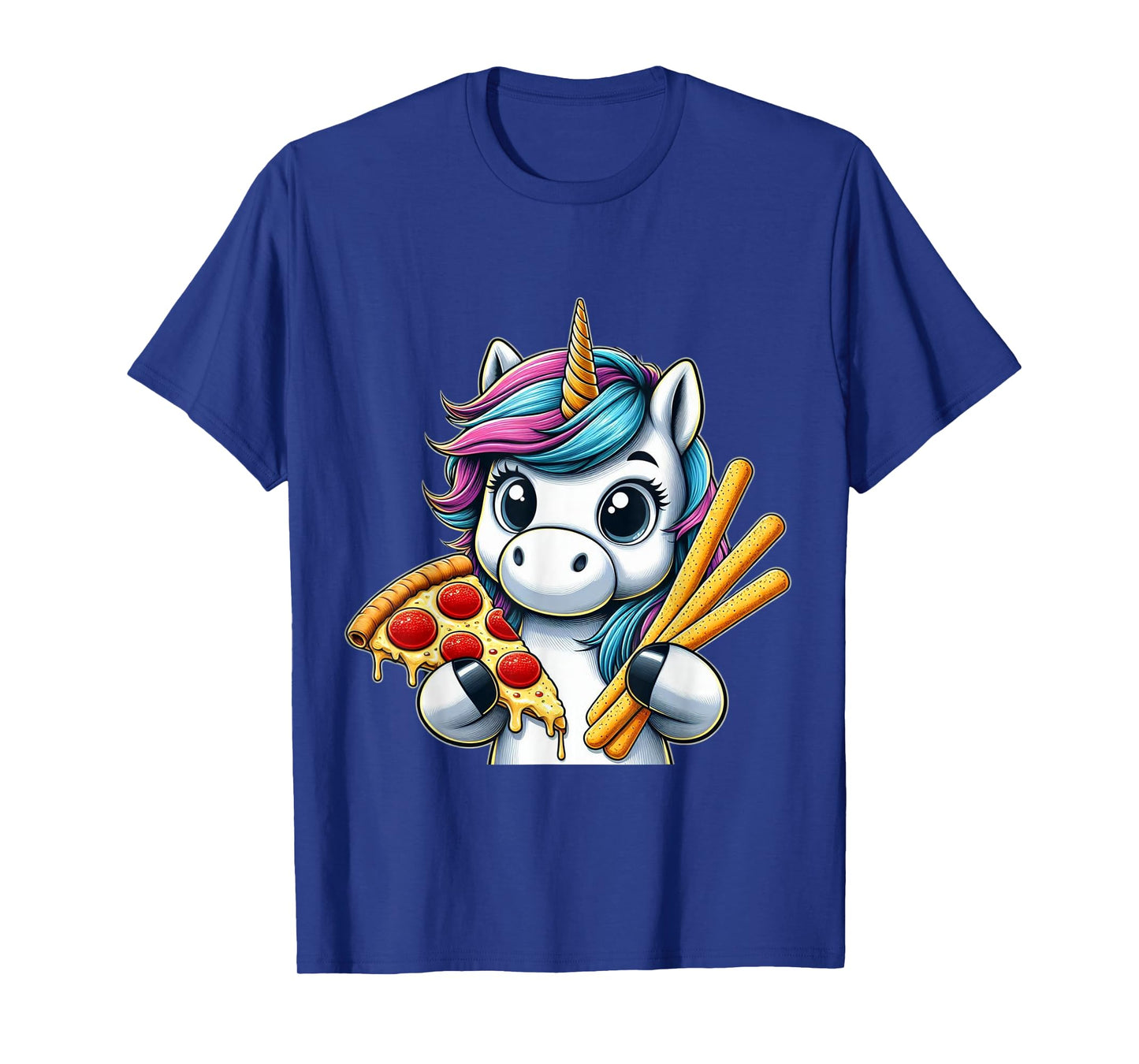 Unicorn Eating Pizza and Breadsticks Boys Girls Women Kids T-Shirt