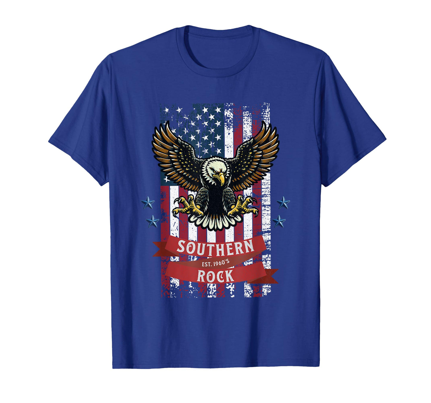 Southern Rock Est. 1960s - Vintage Eagle & Flag Design T-Shirt, Small, Black