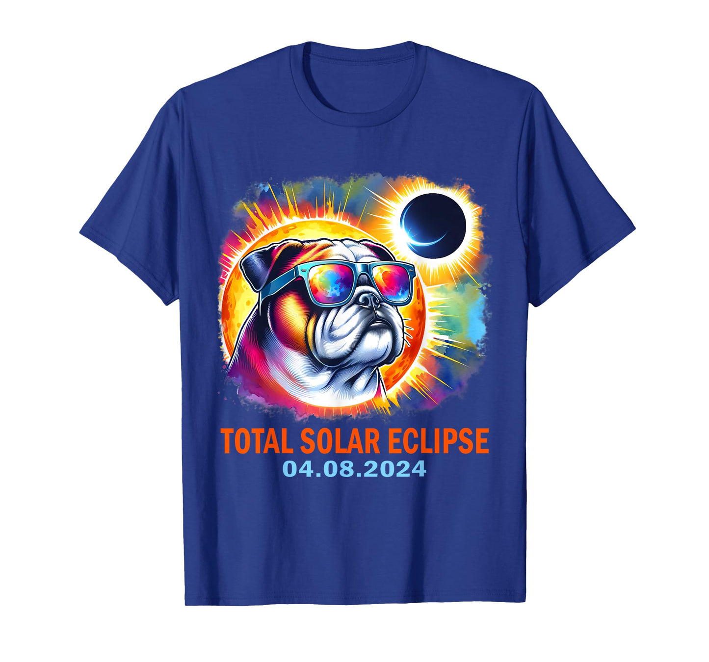 Colorful Bulldog Total Solar Eclipse 2024 T-Shirt