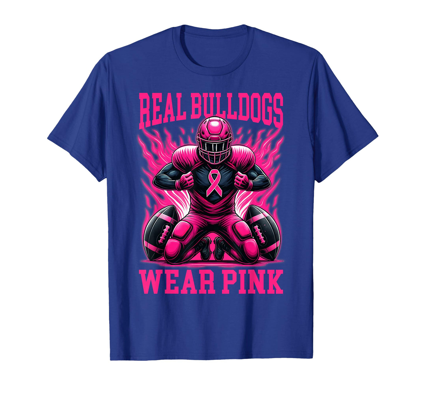 Real Bulldog Wear Pink Ribbon Tackle Breast Cancer Football T-Shirt