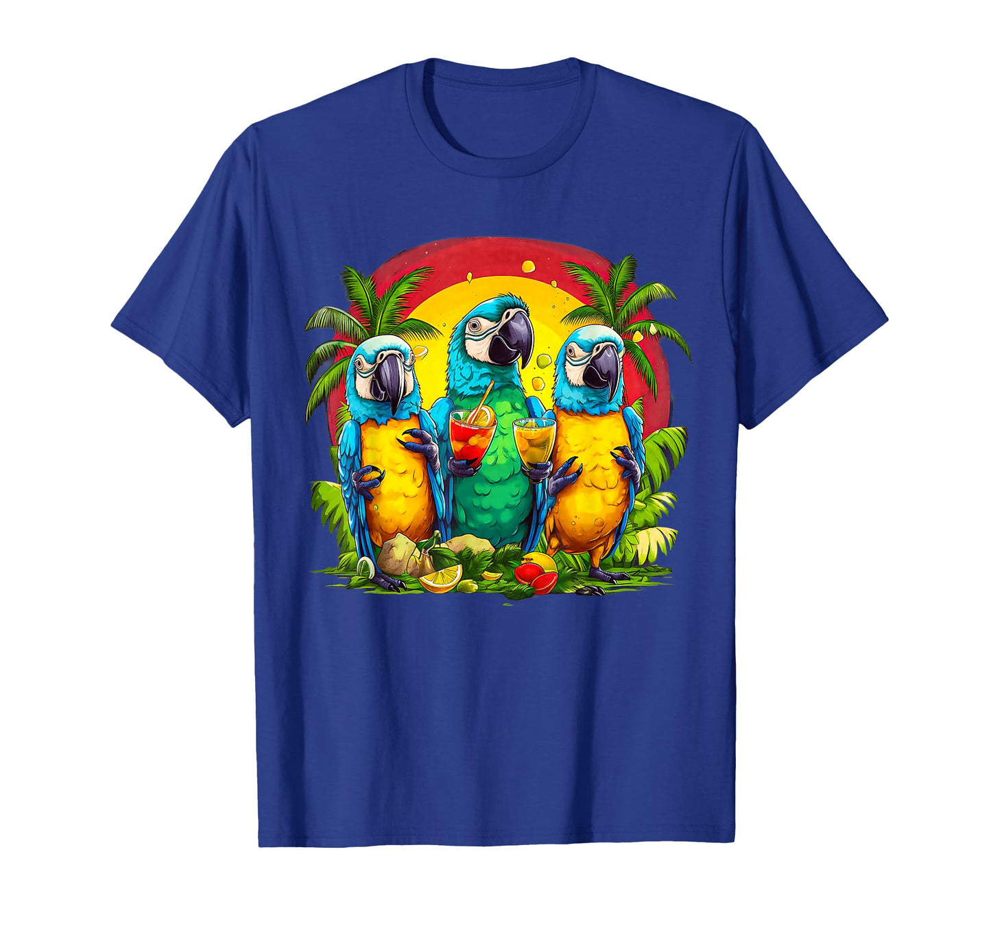 Parrots Drinking Margarita Hawaiian On Summer Vacation Birds T-Shirt for Men Women