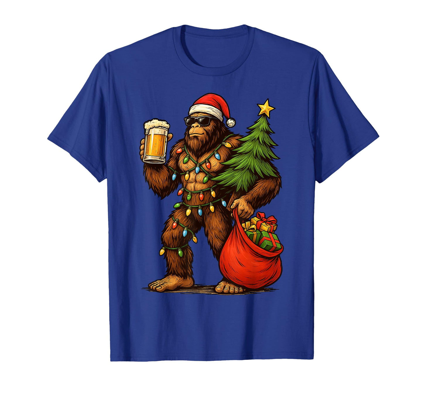 Funny Big Foot Santa Hat Drink Christmas Tree Xmas Men T-Shirt