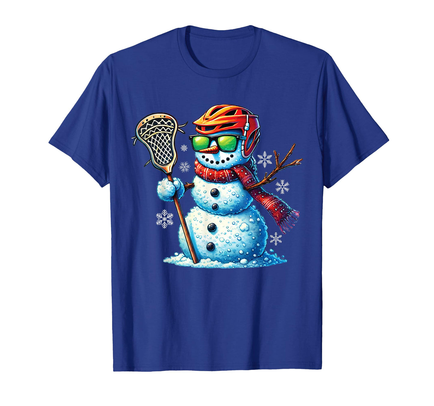 Snowman Playing Lacrosse Funny Lacrosse Player Christmas T-Shirt