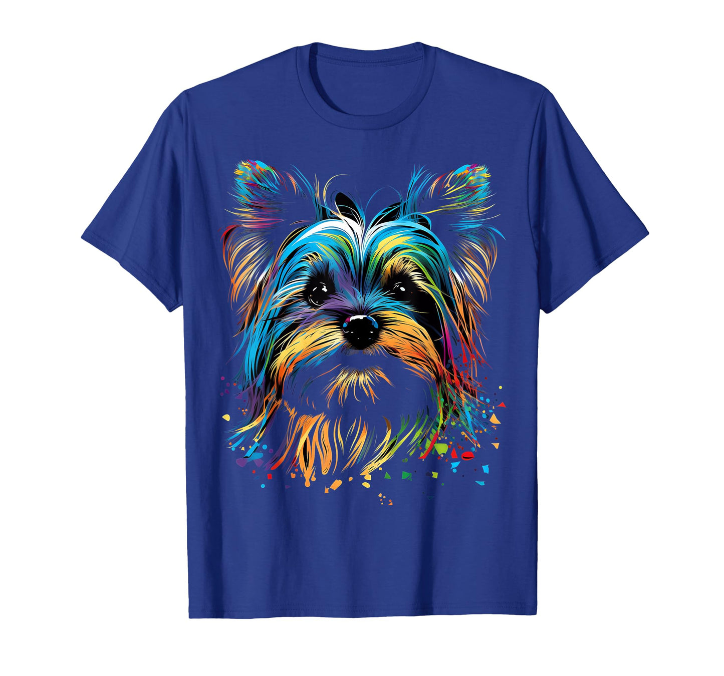 Colorful Yorkie Yorkshire Terrier Dog Face Painting Black T-Shirt for Men Women Kids