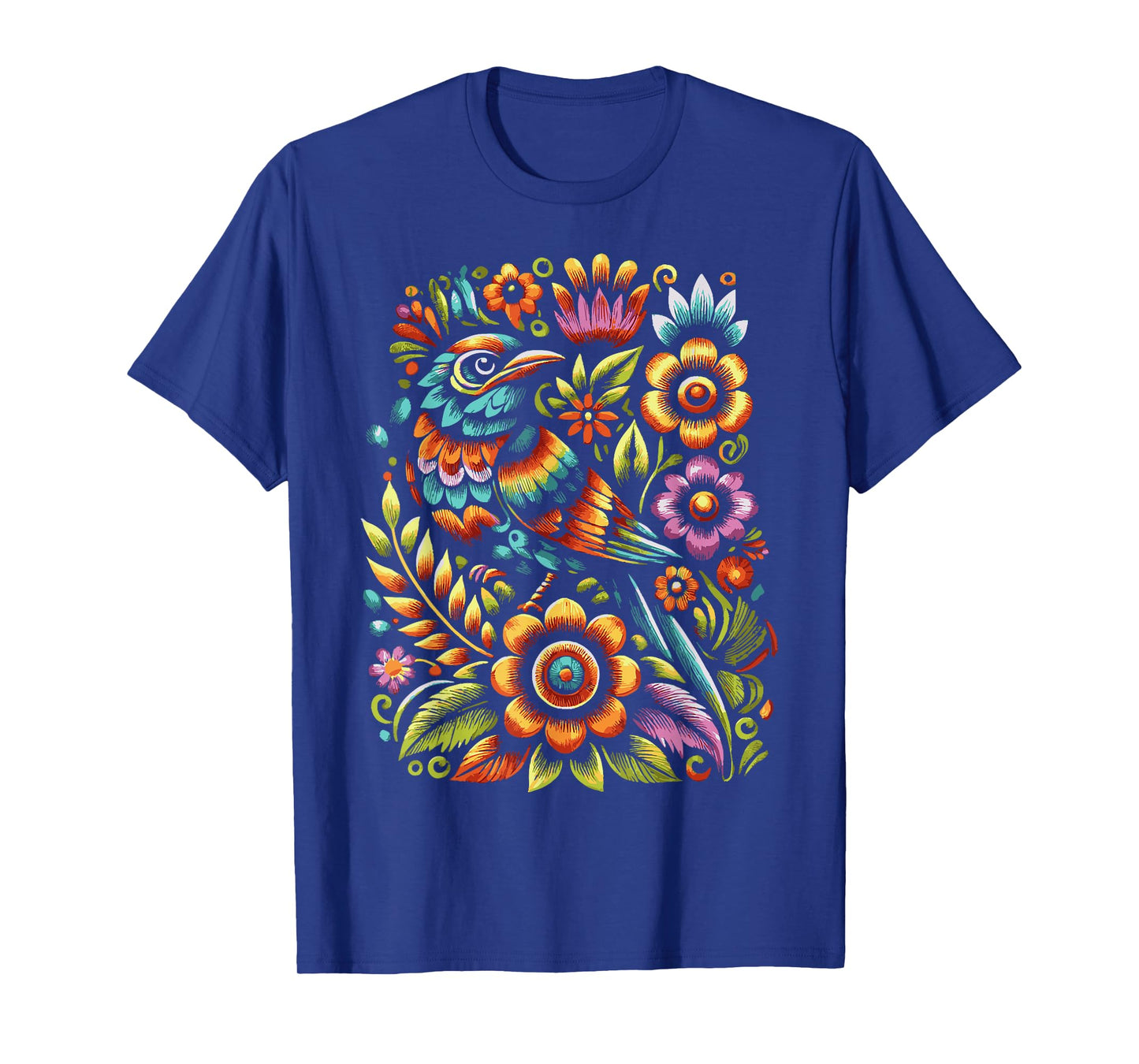 Floral Bird Otomi Mexican Embroidery Style Mexicano Mexicana T-Shirt