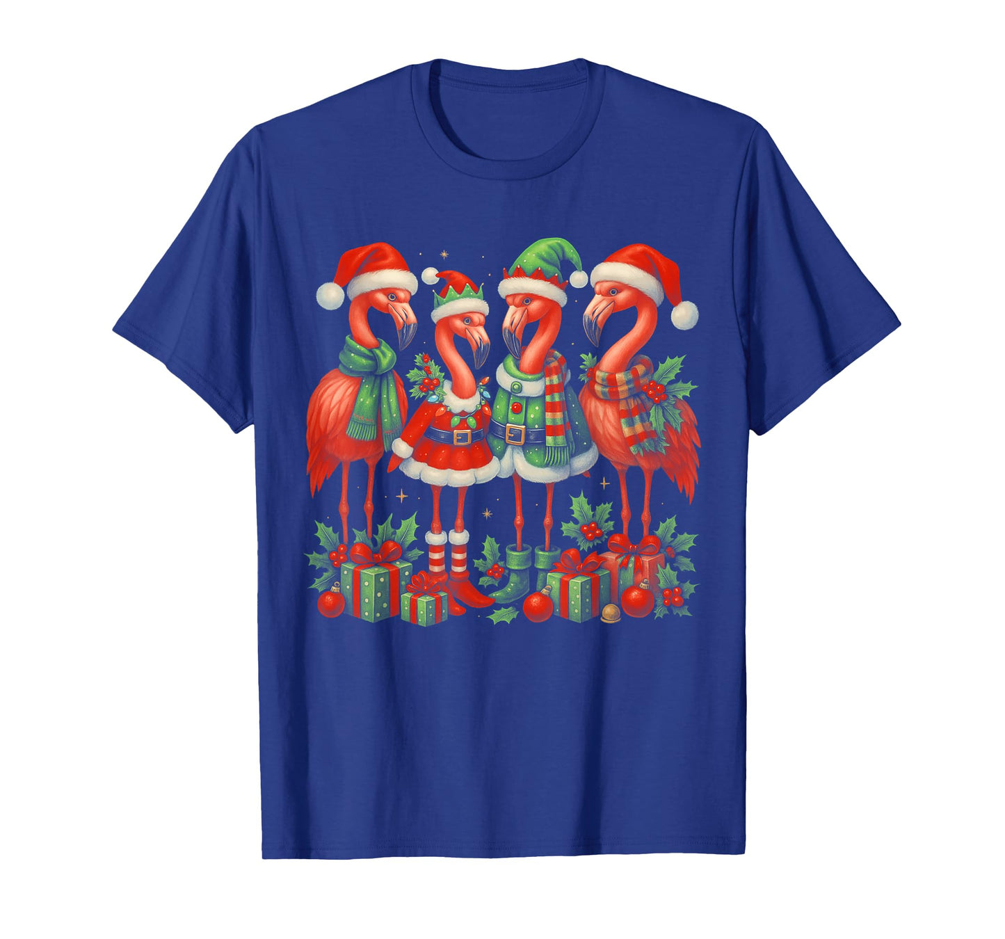 HUGvyn Pink Flamingo Santa Christmas Womens Flamingo Lover T-Shirt