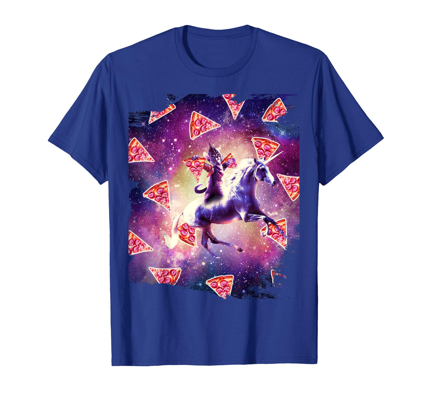 Warrior Space Cat On Unicorn - Pizza Men Women Kids T-Shirt