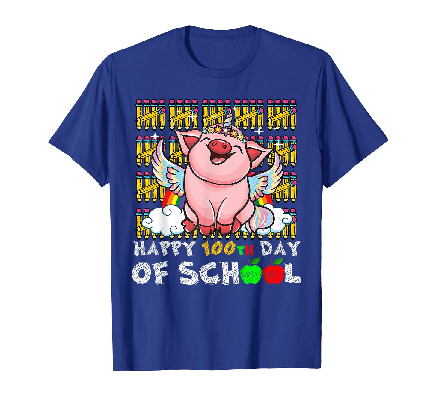 Happy 100th Day Of School Pig Funny Teacher Student Kids T-Shirt