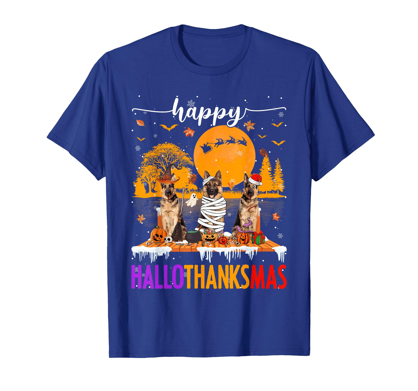 Happy Hallothanksmas Halloween Xmas German Shepherd Dogs T-Shirt