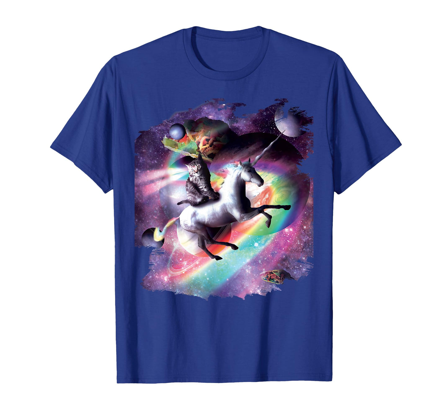 Cat Riding Unicorn In Space T-Shirt for Men Women Kids