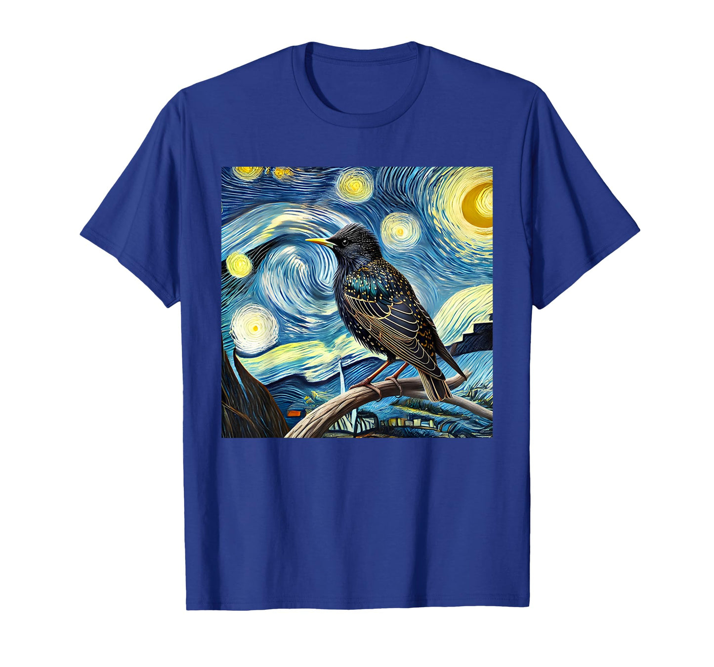 Common Starling Lover Bird Watching Birding Starry Night Art T-Shirt