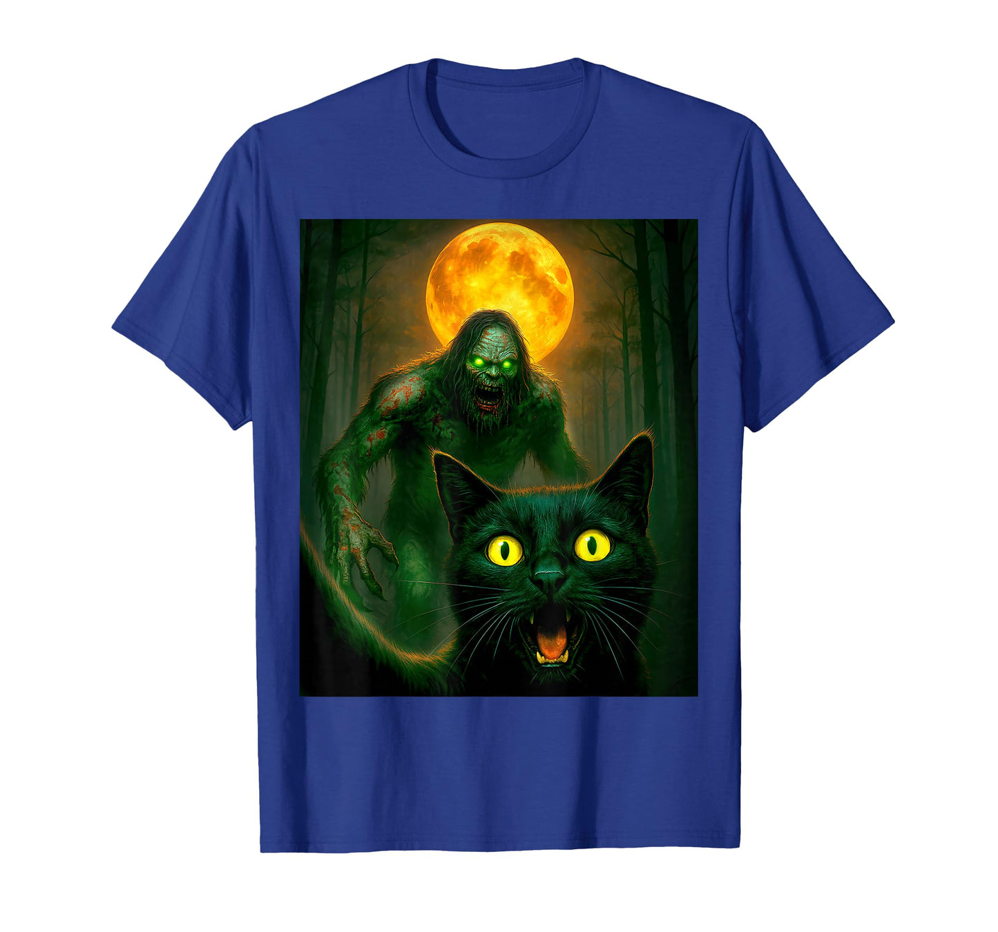 Scared Cat Selfie with Zombie Bigfoot Sasquatch Halloween T-Shirt