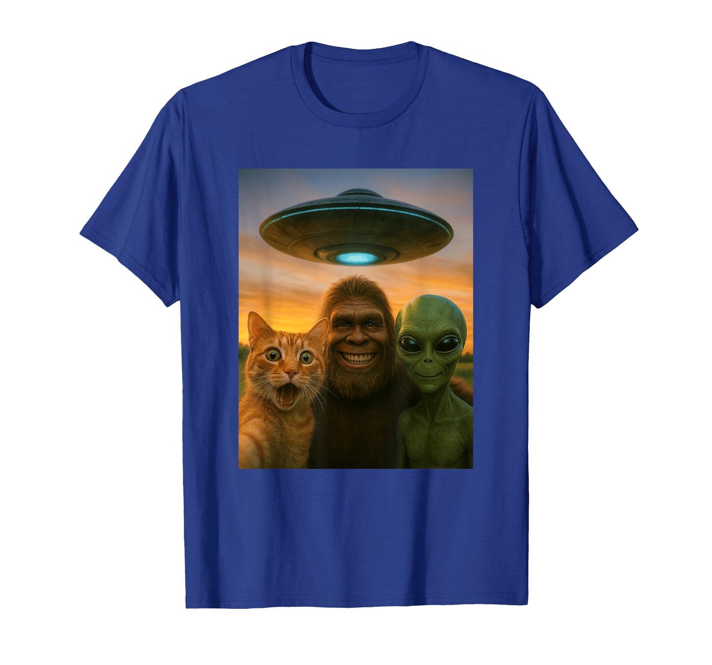 Orange Cat Selfie Bigfoot UFO Alien T-Shirt