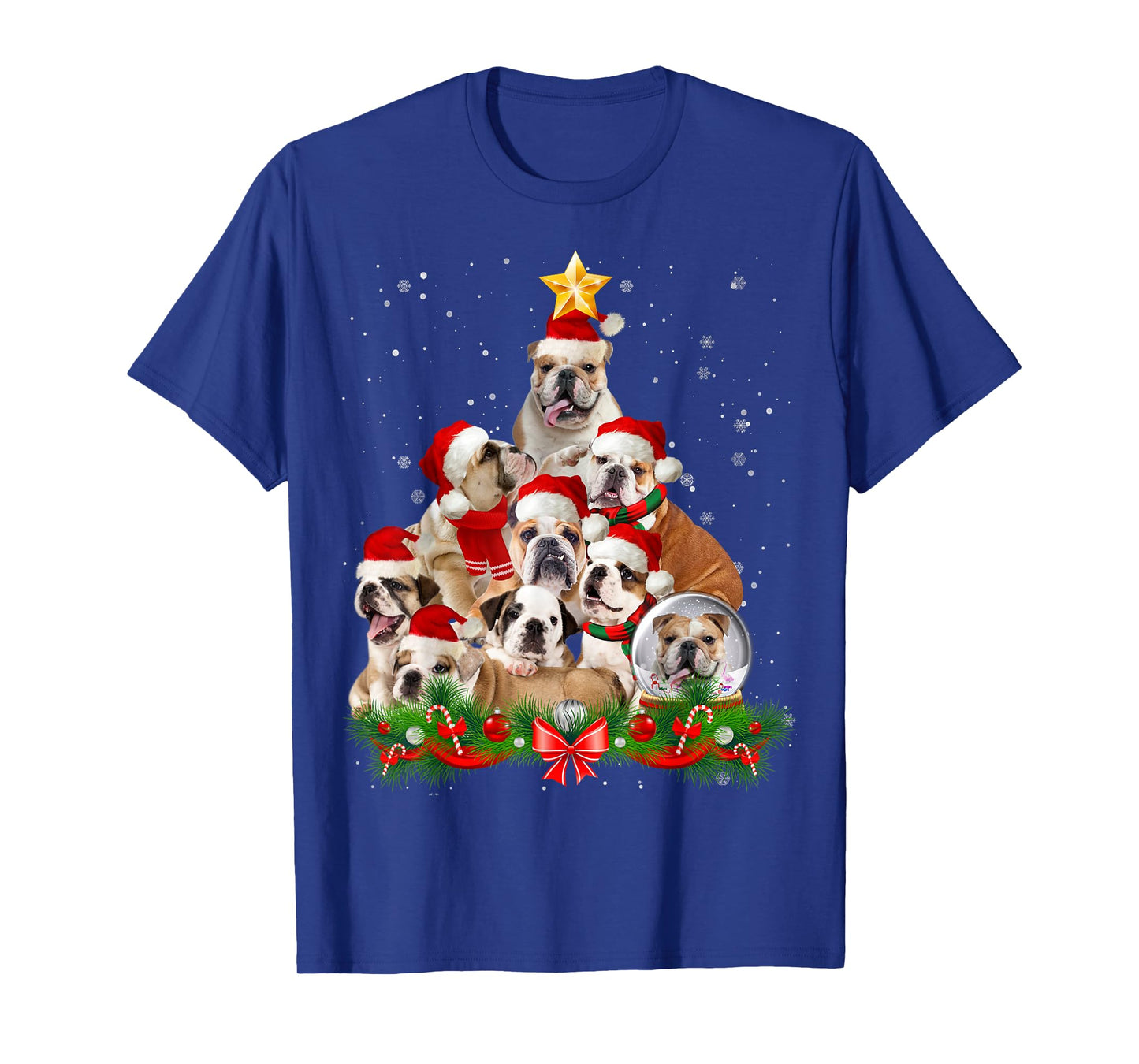 Funny Bulldog Dog Christmas Tree T-Shirt for Men Women
