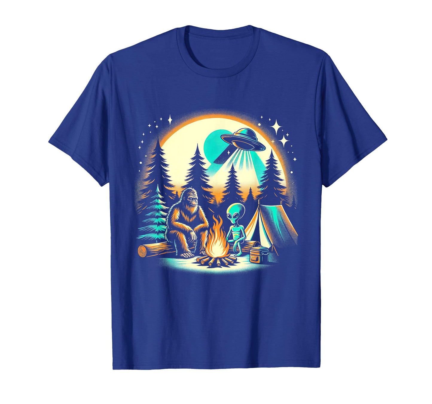 Funny Bigfoot & Alien UFO Camping Outdoor Adventures Hiking T-Shirt