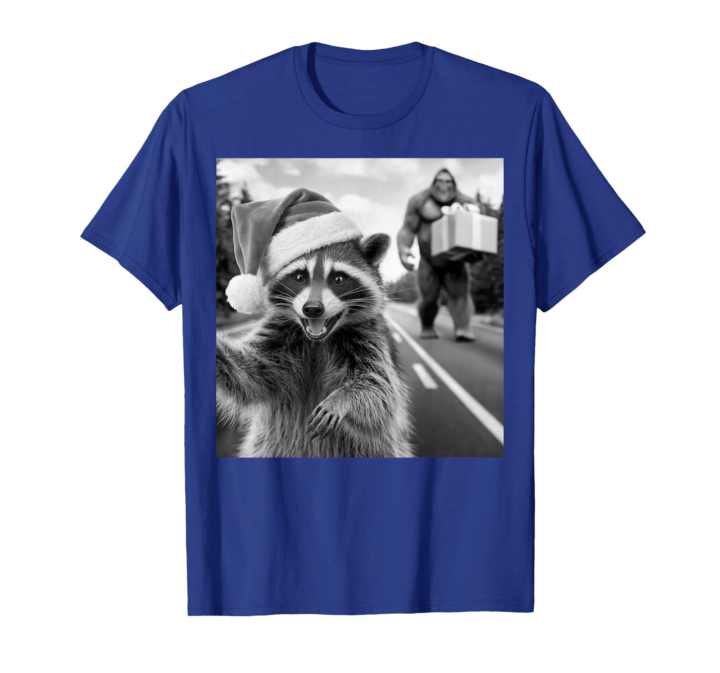 Funny Christmas Raccoon Shirt Raccoon Selfie With Bigfoot T-Shirt