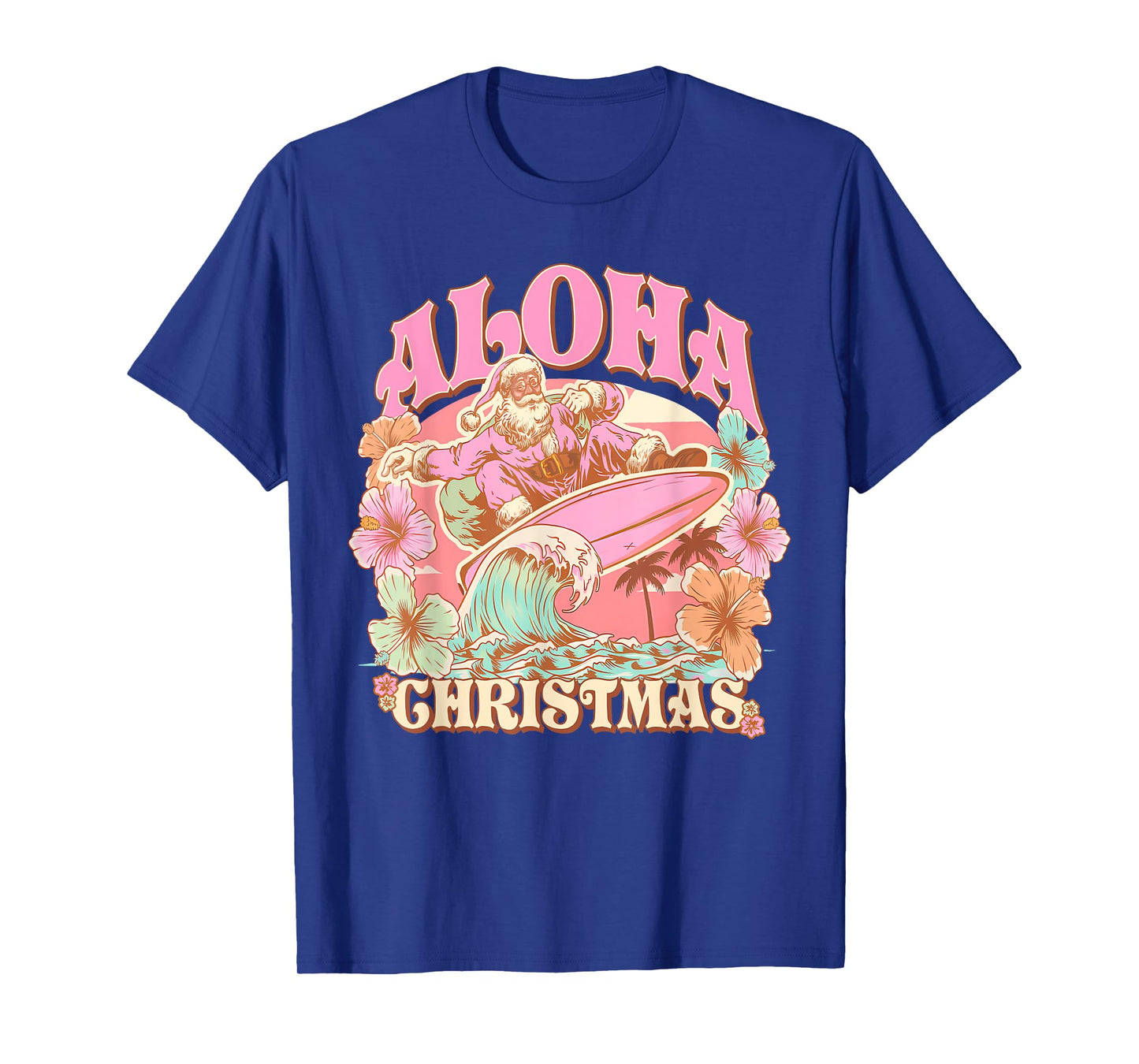 Aloha Christmas Santa Claus Surfing Hawaiian Mele Kalikimaka T-Shirt