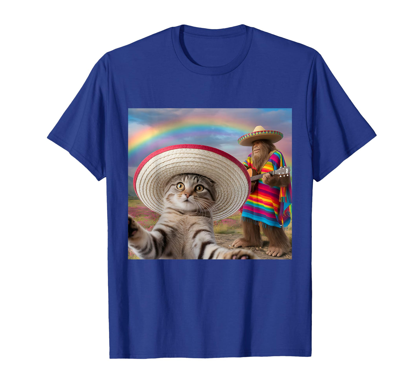 Funny Cat Selfie With Bigfoot Cinco de Mayo Men Women Kids T-Shirt