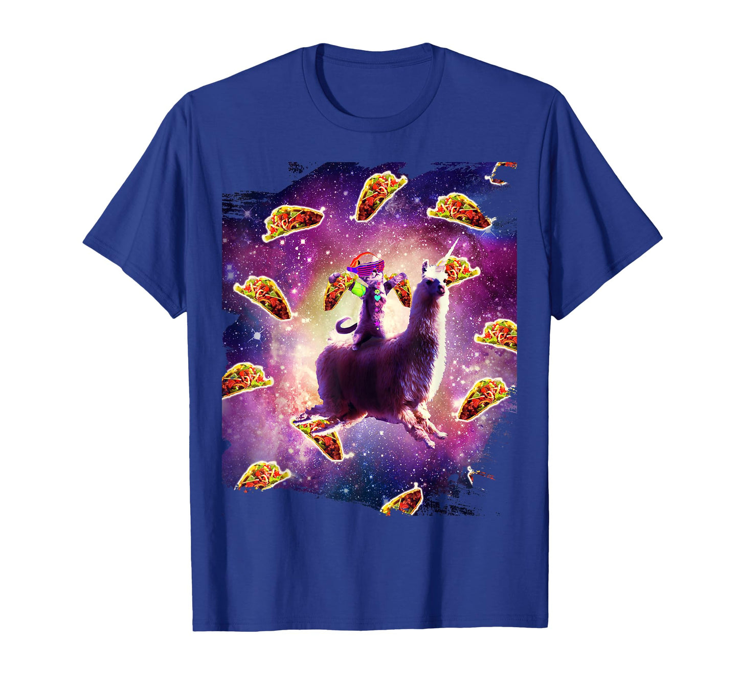 Rave Space Cat On Llama Unicorn - Taco T-Shirt