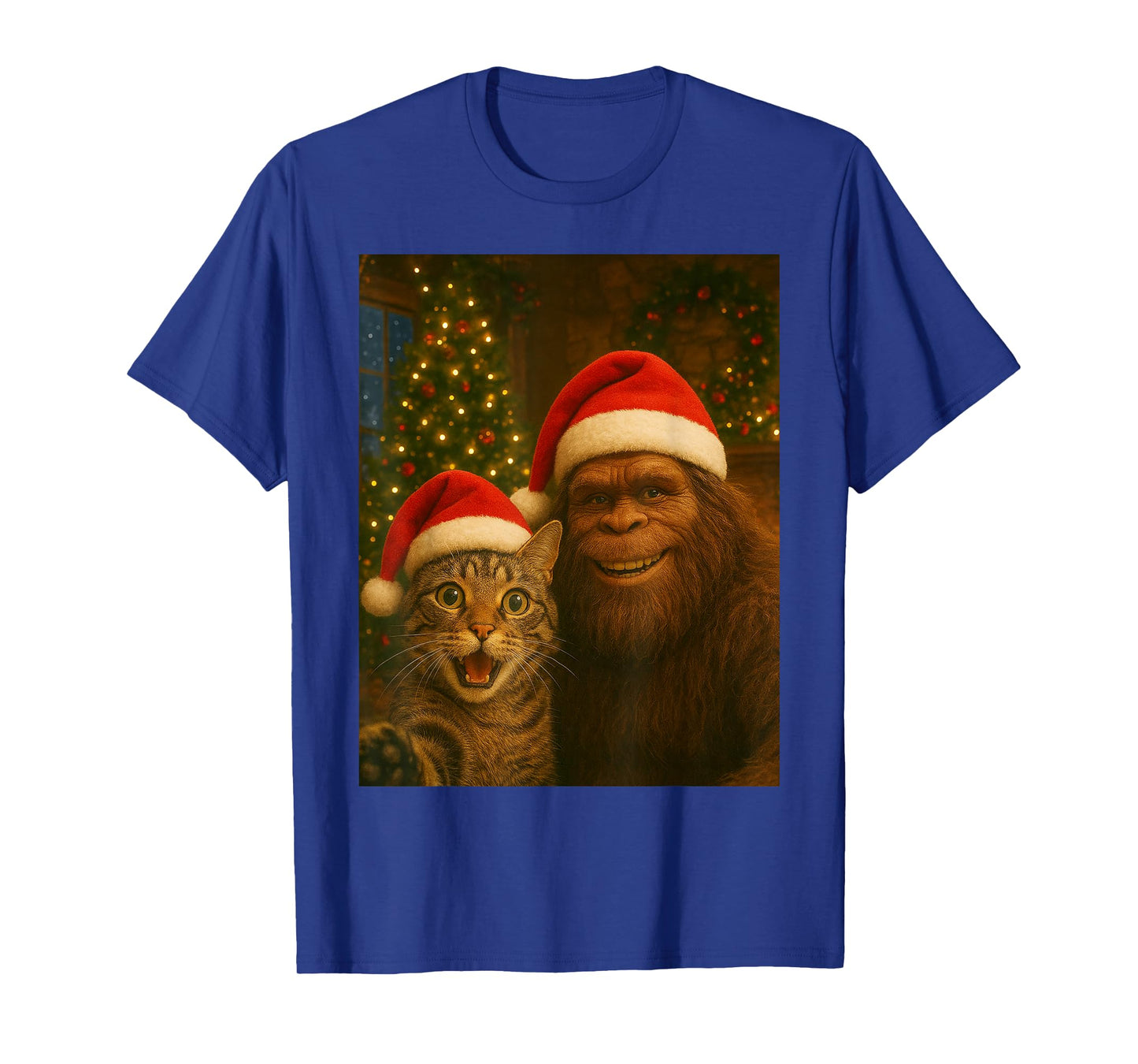 Funny Cat Selfie with Bigfoot Christmas Sasquatch T-Shirt
