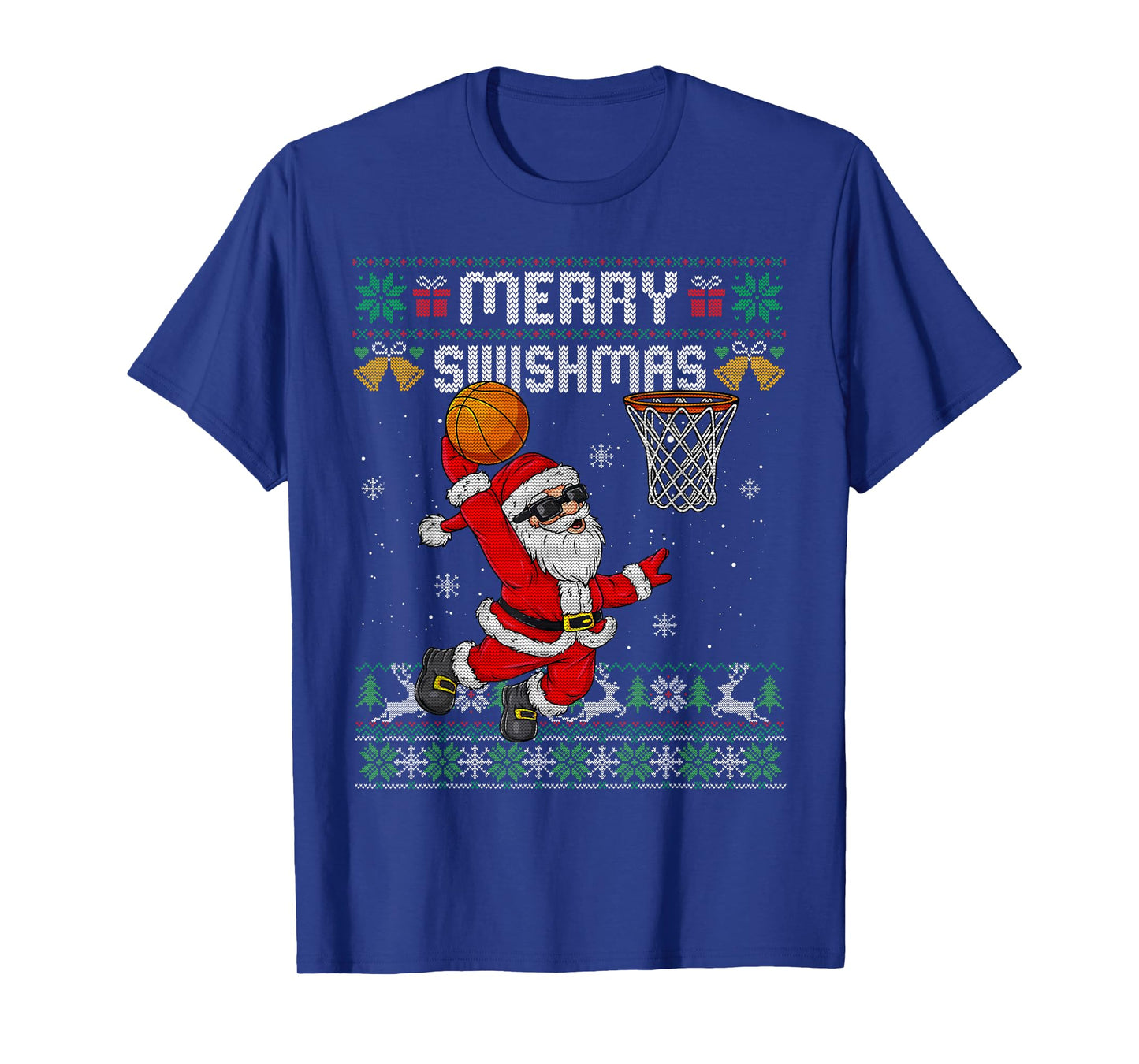 Merry Swishmas Ugly Christmas Sweater Funny Basketball Santa T-Shirt