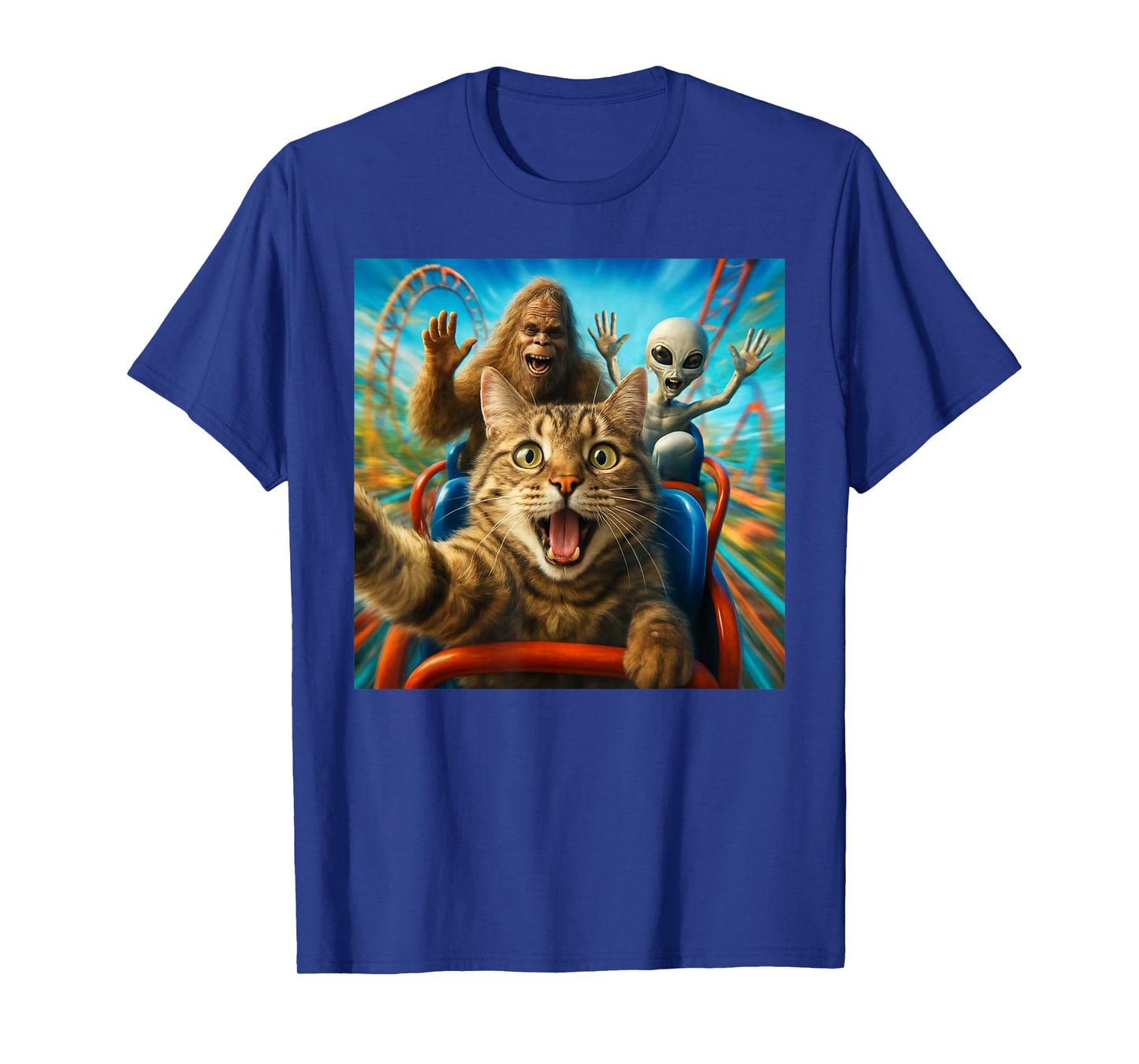 Funny Cat Selfie with Big Foot & Alien Roller Coaster Meme T-Shirt