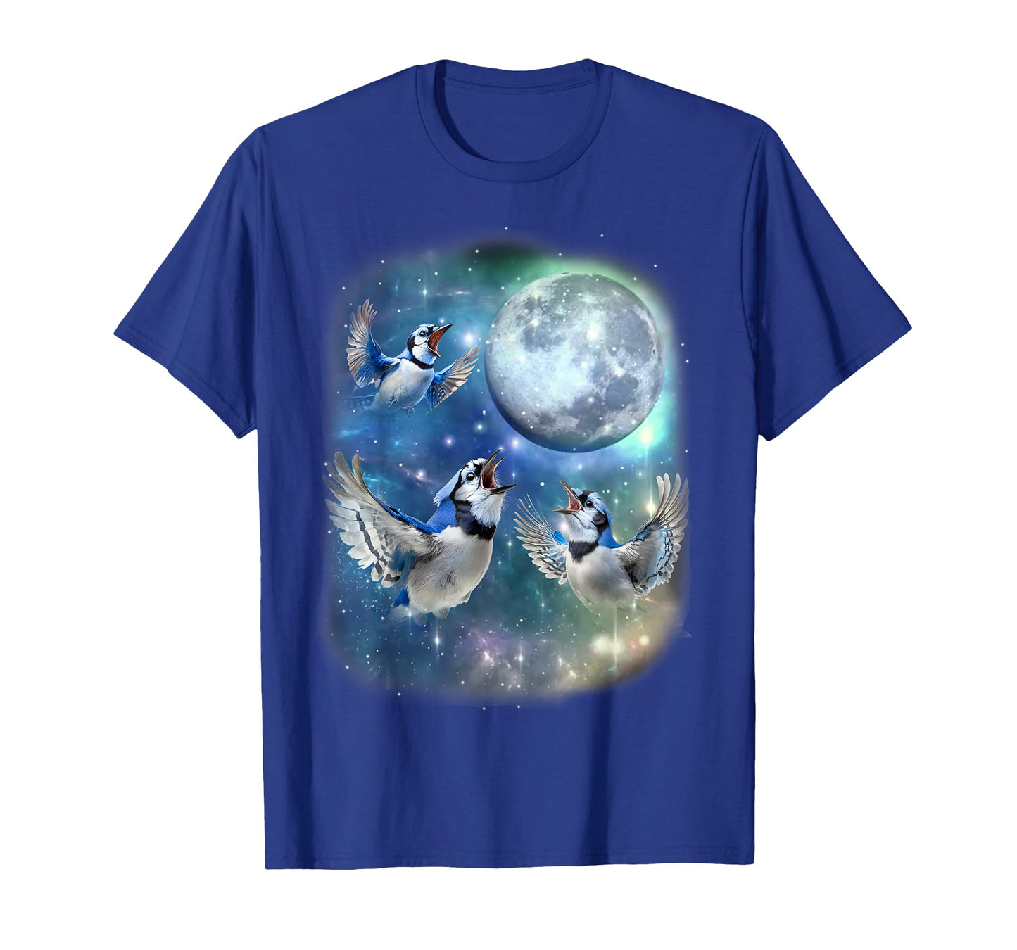 Three Blue Jay With The Moon Avian Birdwatching Birds Lover T-Shirt