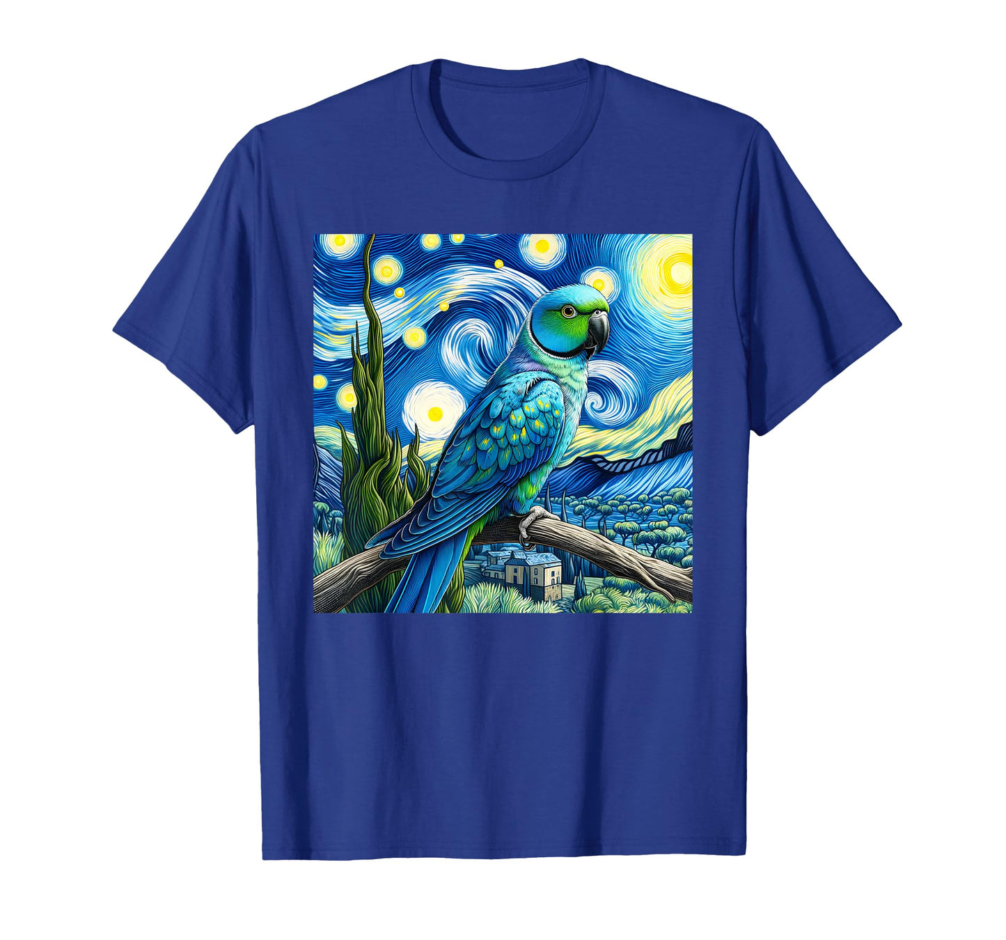 Blue Indian Ringneck Parrot Parakeet Starry Night Van Gogh T-Shirt