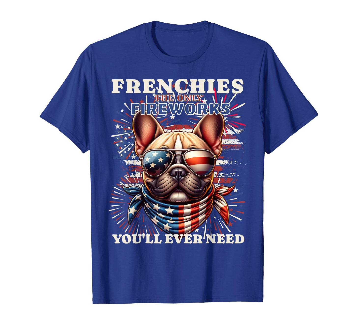 Frenchie Bulldog Patriotic 4th of July Fireworks USA Flag T-Shirt