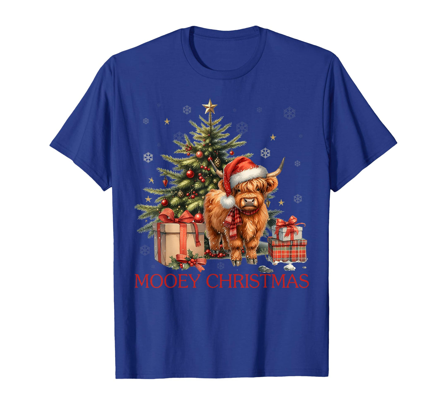 Mooey Christmas Santa Highland Cow Santa Xmas Tree Pajamas T-Shirt