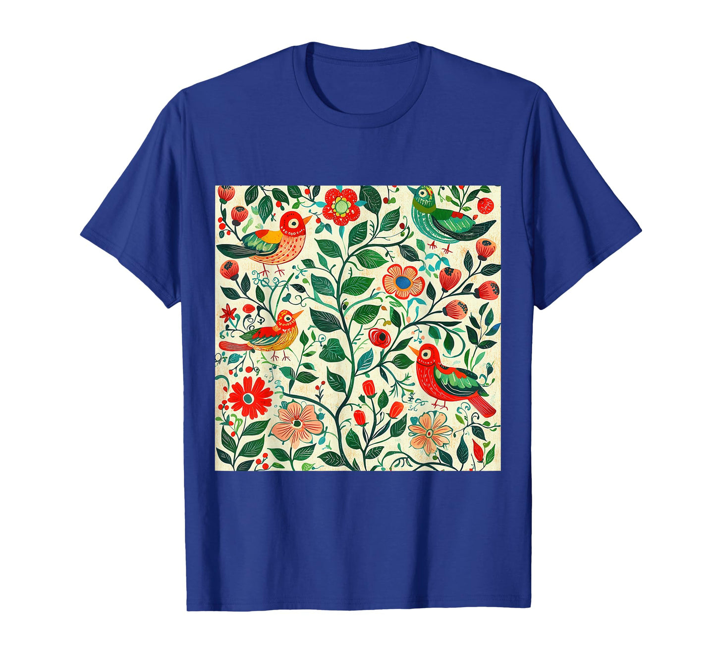 Floral Pattern with Birds T-Shirt