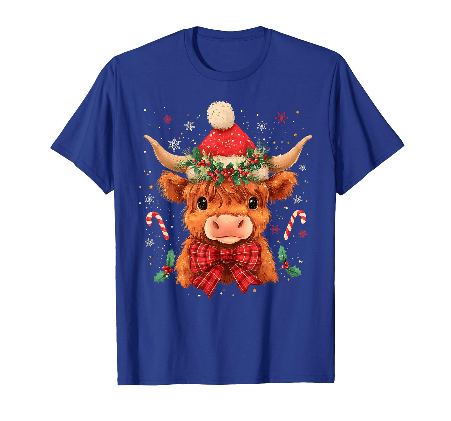 Cute Christmas Highland Cow Mooey Xmas Heifer Santa Hat T-Shirt